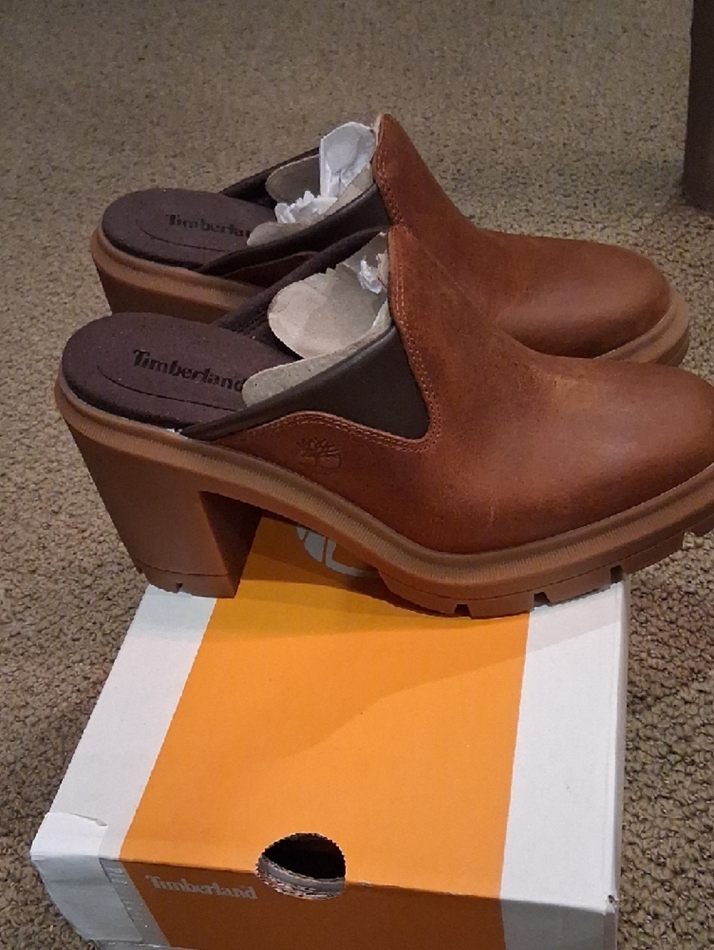 Timberland Women's Brown Leather Platform Mule Clogs - Picture 3 of 6